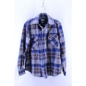 Vintage 70s Van Cort Heavy Flannel Shirt Mens Medium Plaid Rockabilly Wool Blend
